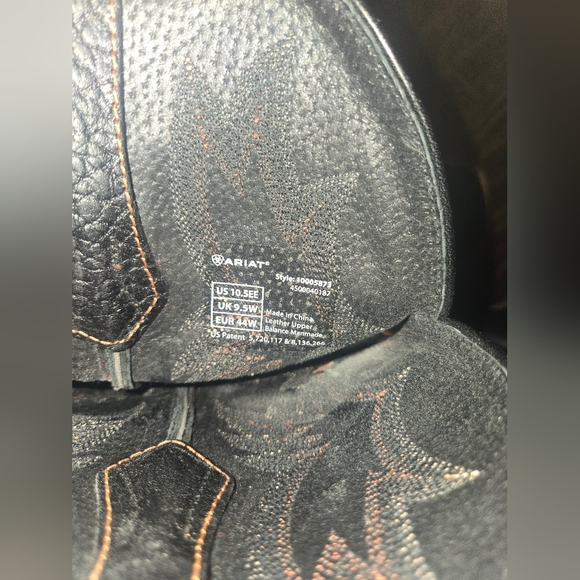 Ariat Black Leather Tombstone Western Cowboy Boots with Embroidered Design 10.5 - Picture 11 of 15